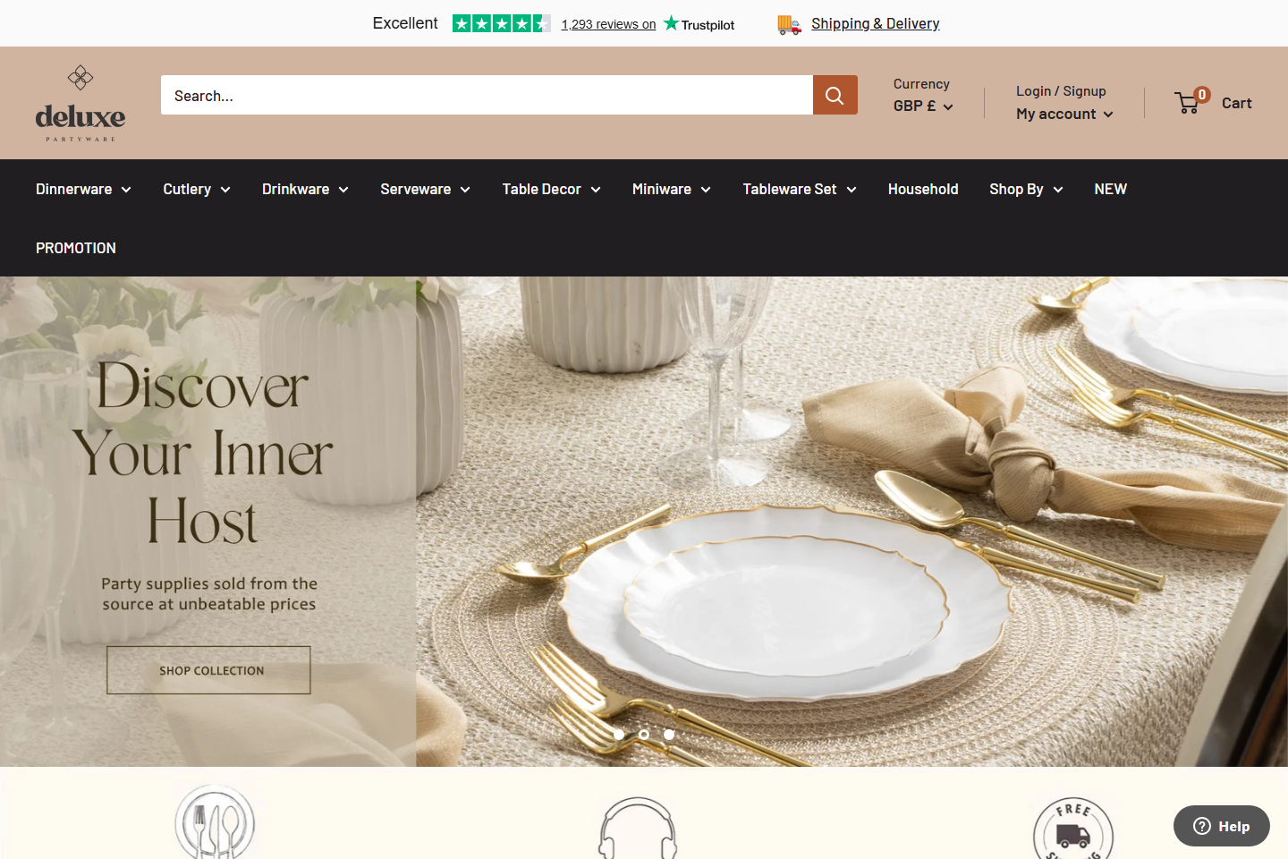 Deluxe Partyware Shopify storefront