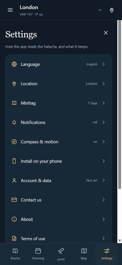 Kiddush Levana language, location, custom and notification settings